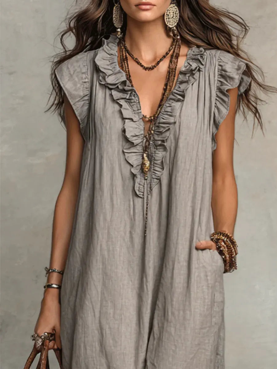 Robe Femme Bohème Longue en Lin et Coton