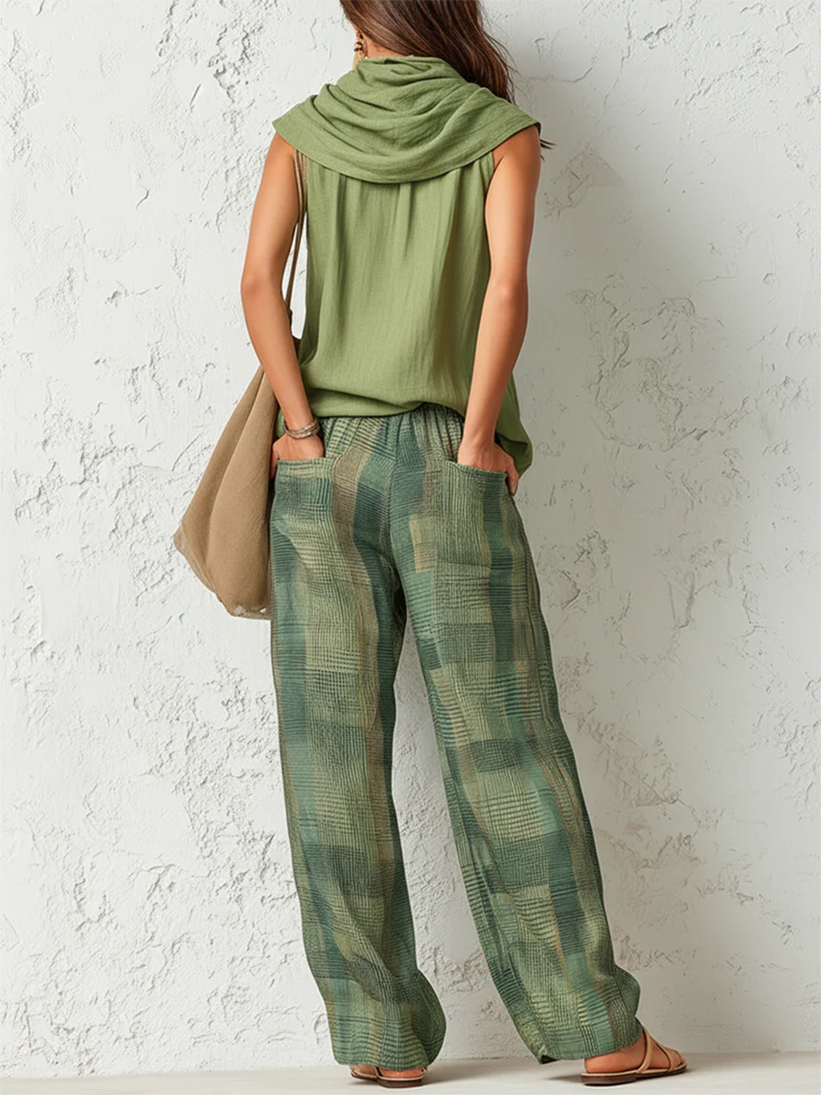 Ensemble Femme Blouse et Pantalon Large Vert