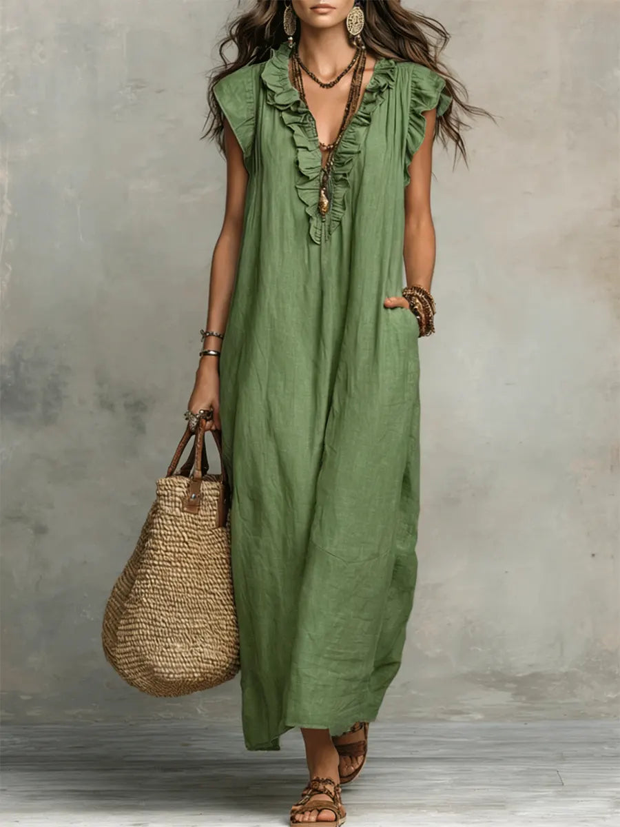 Robe Femme Bohème Longue en Lin et Coton
