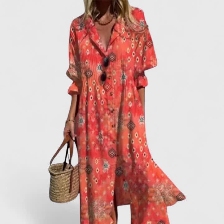 Juliana Boho Print Maxi Shirt Dress_6