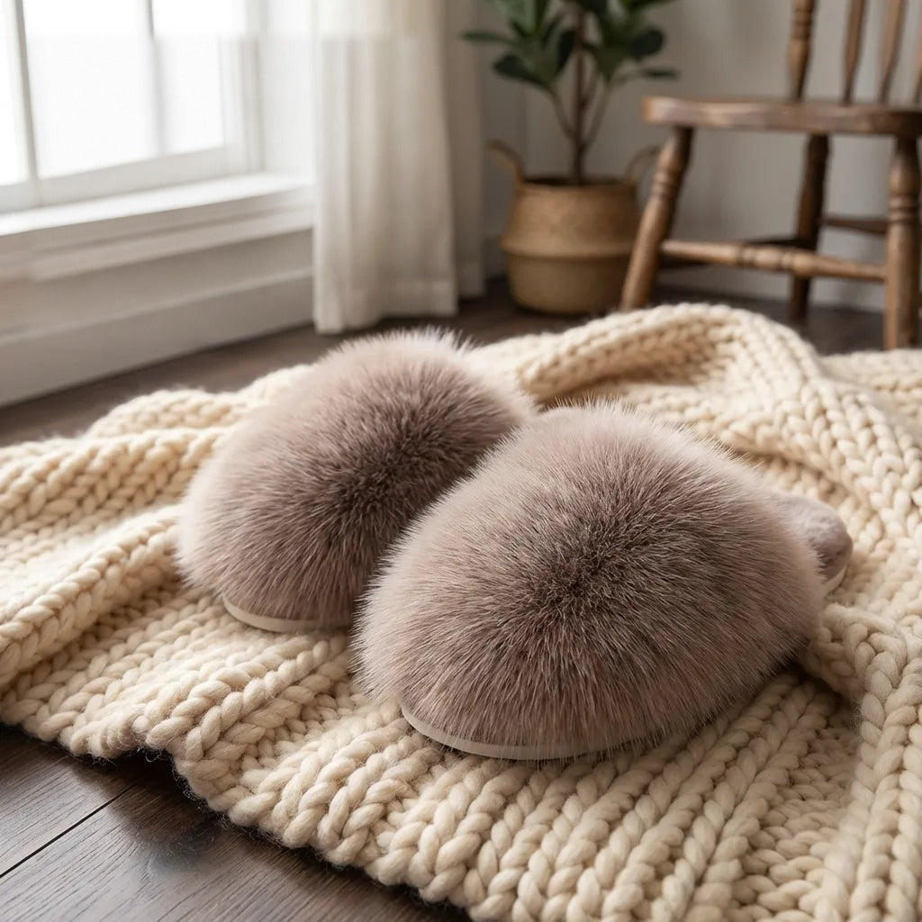 Chausson Femme Peluche Moelleux - Semelle Antidérapante