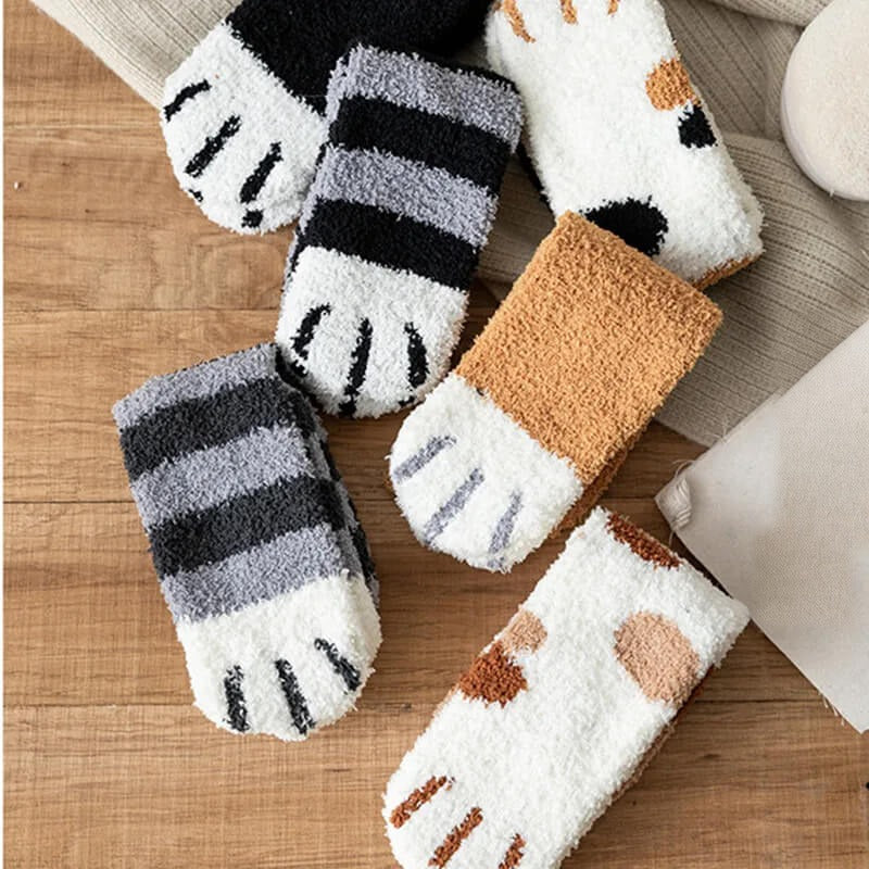 Chaussettes Femme Pattes de Chat Brodées - Coton Pelucheux