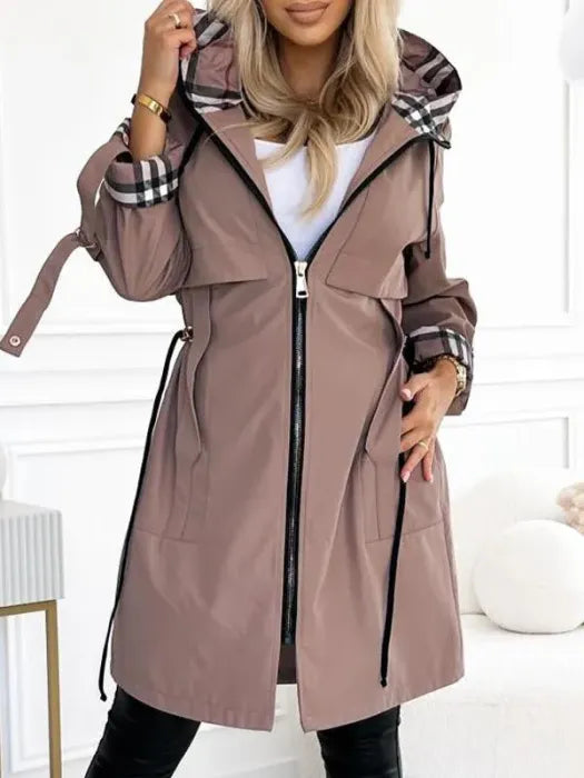 Manteau Femme Zippé Imperméable et Coupe-Vent à Capuche