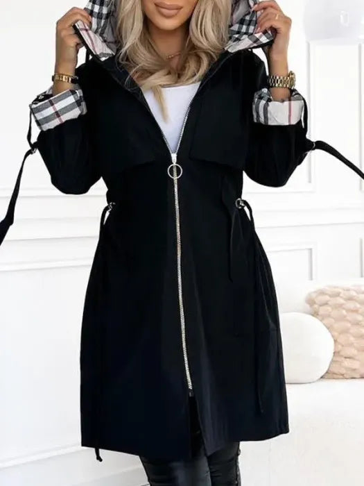 Manteau Femme Zippé Imperméable et Coupe-Vent à Capuche