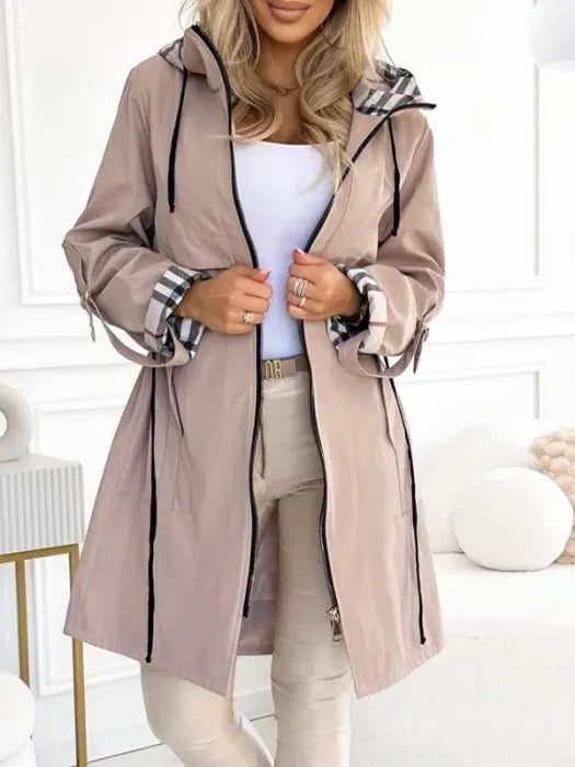 Manteau Femme Zippé Imperméable et Coupe-Vent à Capuche