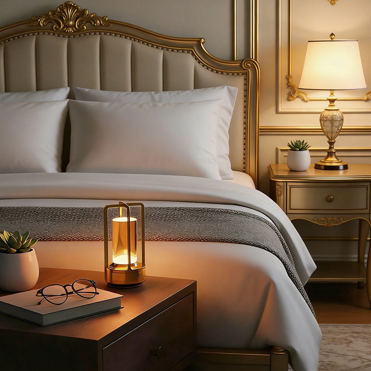 Wireless Table Lamp – Gold, Modern Design with Dimmable Lighting for the Bedroom or Living Room