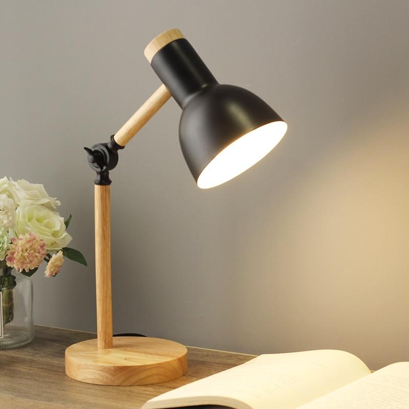 Lampe de Bureau en Bois Style Scandinave, Réglable en Hauteur