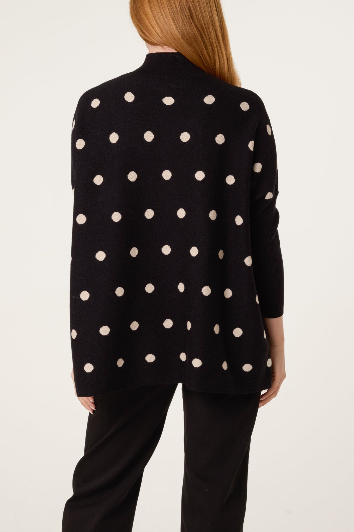 Pull Femme Tricot Manches Chauve-Souris à Pois