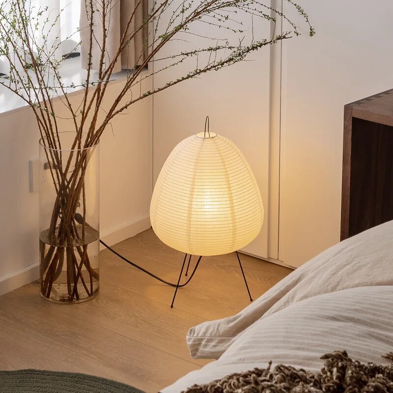 Lampe de Table en Papier de Riz Japonais – Éclairage LED Intégré
