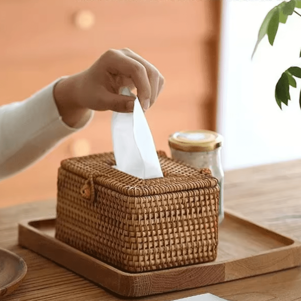 Boîte à Mouchoirs en Rotin Tressé - Housse Décorative Fait Main