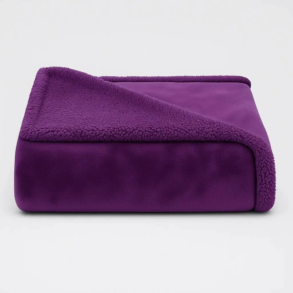 reversible sherpa fleece throw blanket in purple