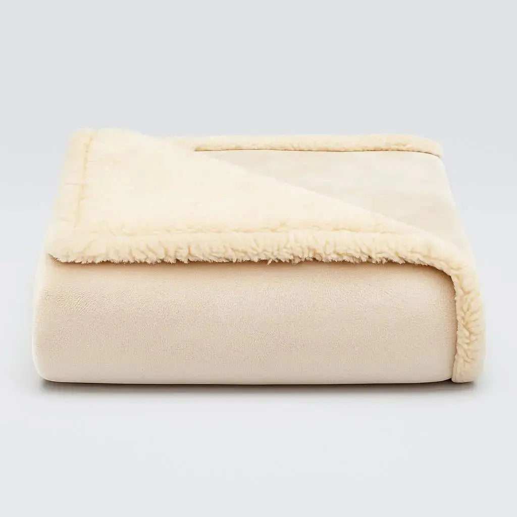 reversible sherpa fleece throw blanket in beige