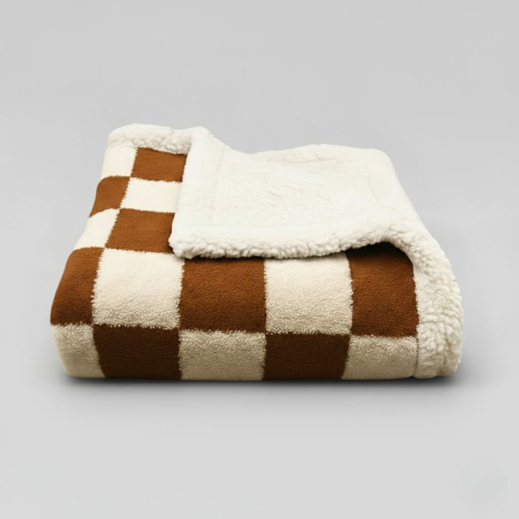 reversible sherpa fleece throw blanket in checkered