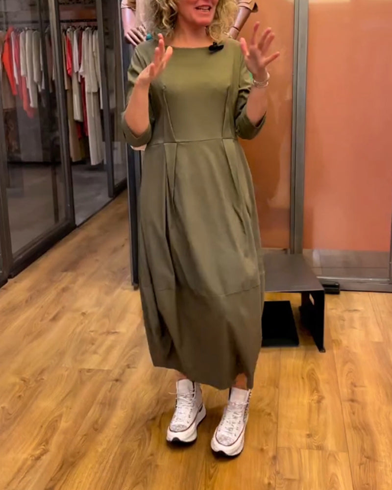 Robe Femme Col Rond à Manches 3/4, Coupe Ajustée