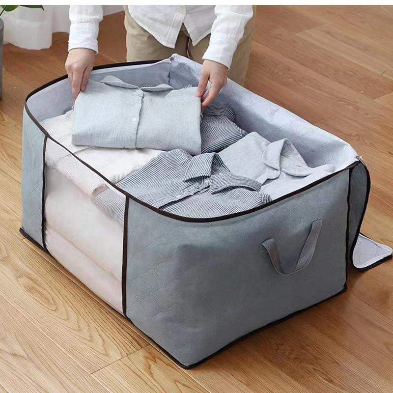 Bolsa de almacenamiento – Gris claro, fabricada en material transpirable, con ventana transparente, ideal para guardar ropa y mantas en un armario o un ropero