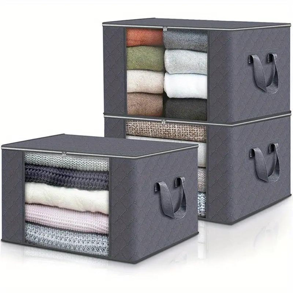 Bolsa de almacenamiento – Gris claro, fabricada en material transpirable, con ventana transparente, ideal para guardar ropa y mantas en un armario o un ropero