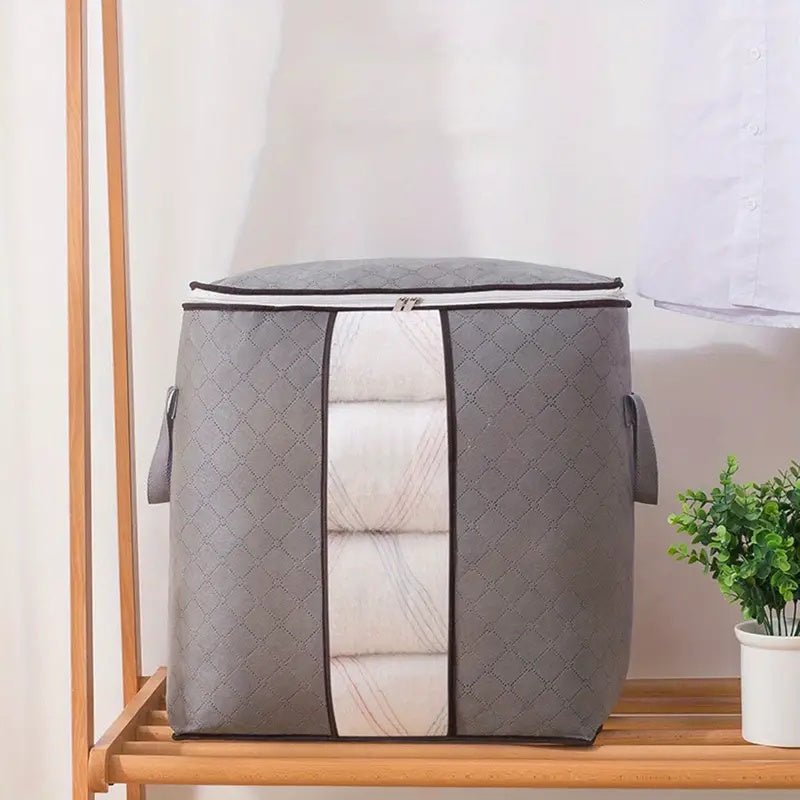 Bolsa de almacenamiento – Gris claro, fabricada en material transpirable, con ventana transparente, ideal para guardar ropa y mantas en un armario o un ropero