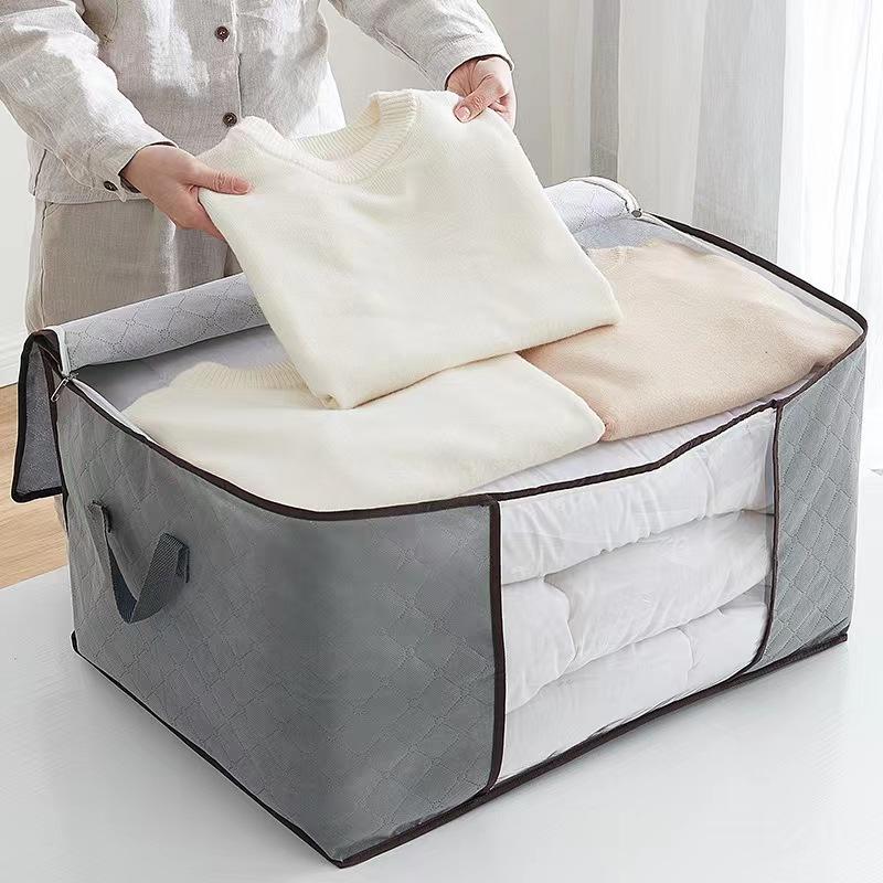 Bolsa de almacenamiento – Gris claro, fabricada en material transpirable, con ventana transparente, ideal para guardar ropa y mantas en un armario o un ropero