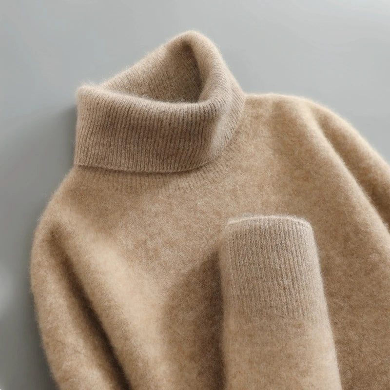 Pull Col Roulé Femme à Côtes et Manches Longues