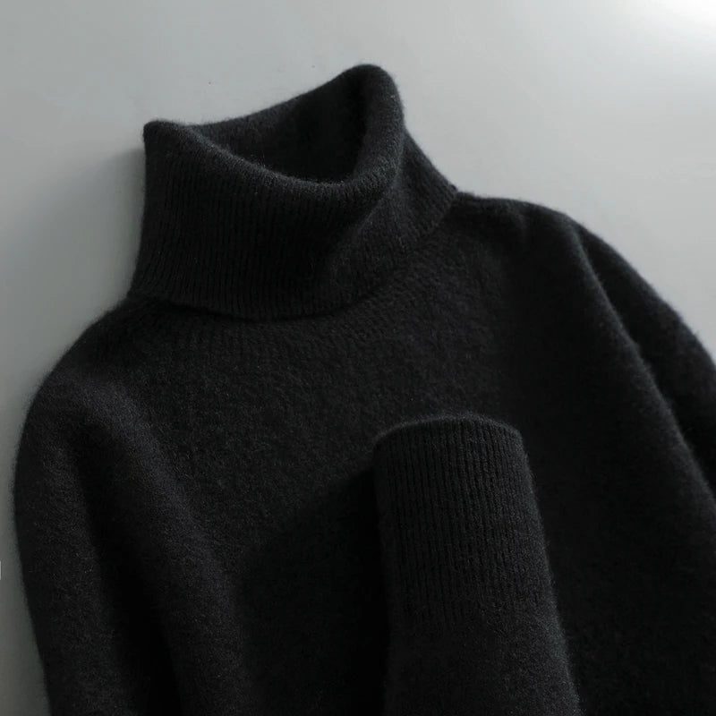 Pull Col Roulé Femme à Côtes et Manches Longues