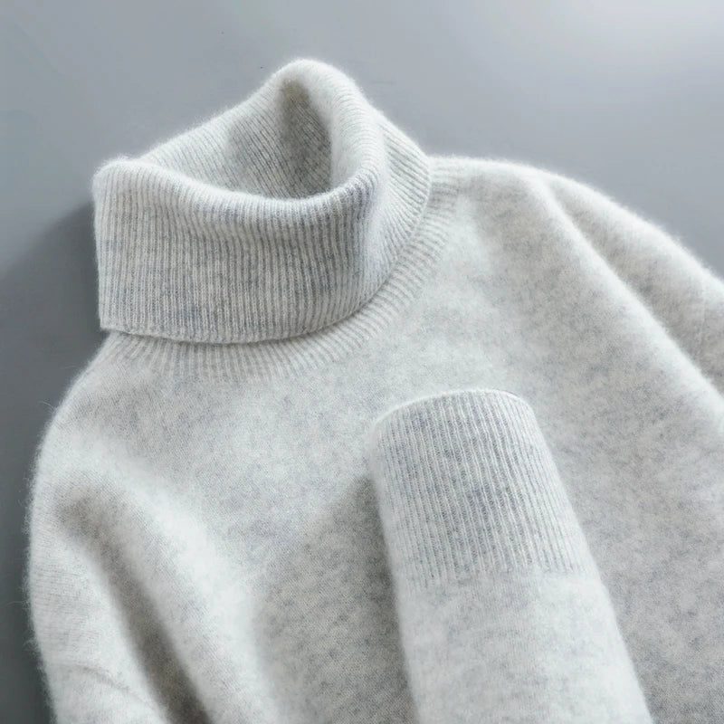 Pull Col Roulé Femme à Côtes et Manches Longues