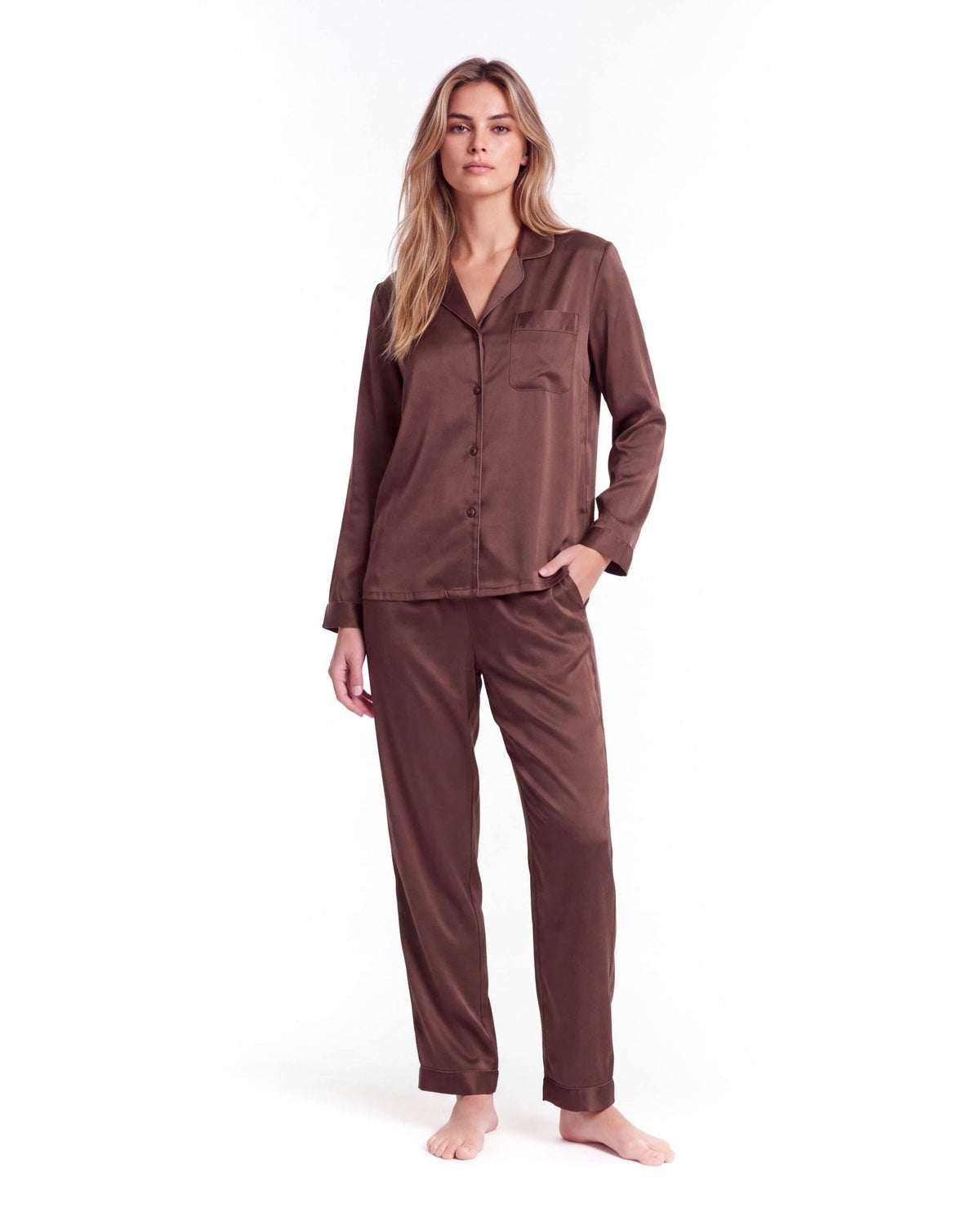 Pyjama Femme en Soie Manches Longues et Pantalon