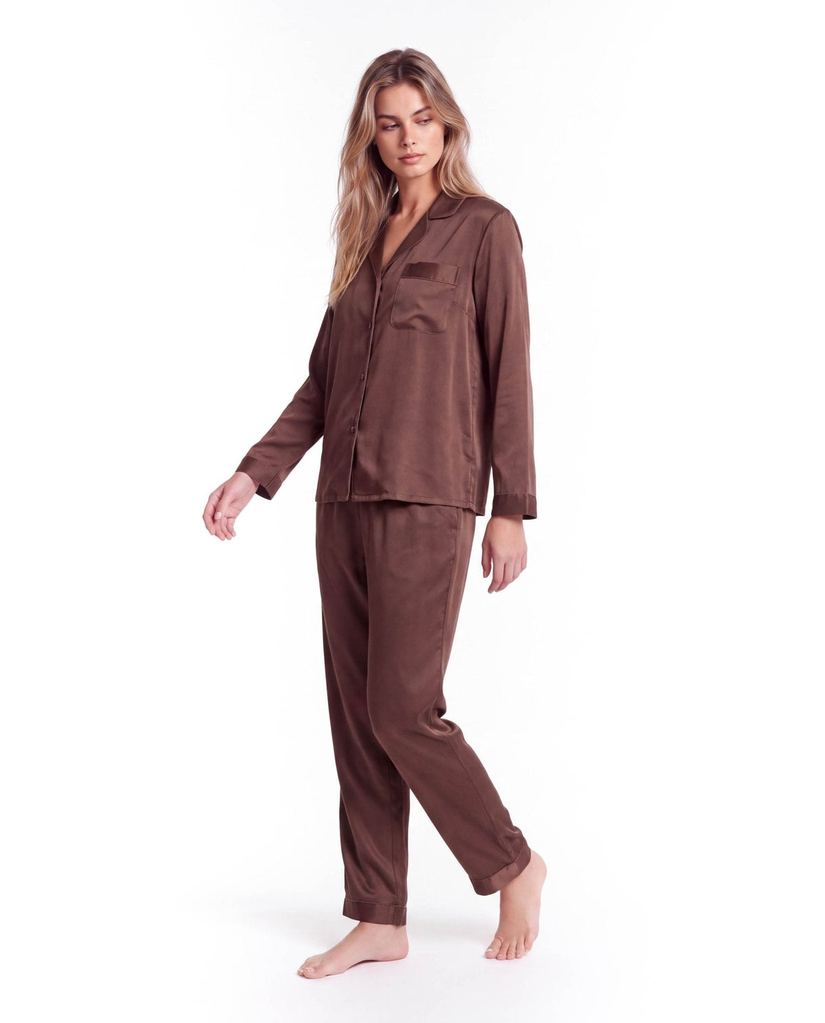 Pyjama Femme en Soie Manches Longues et Pantalon
