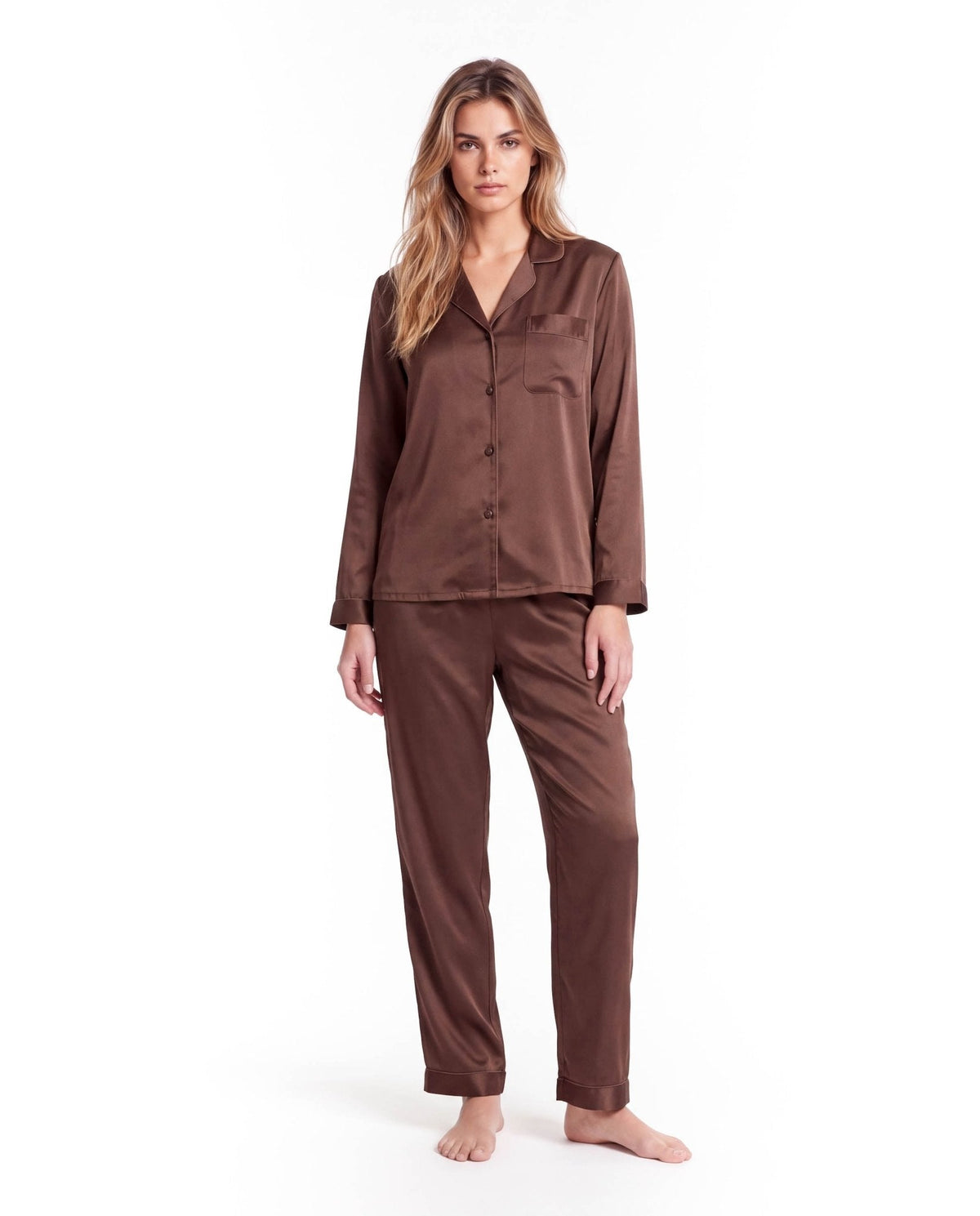 Pyjama Femme en Soie Manches Longues et Pantalon