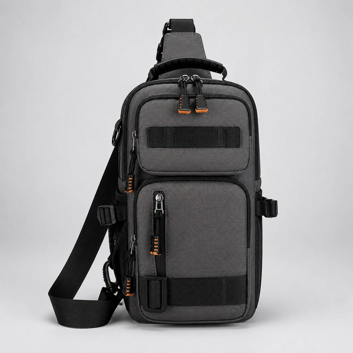 Gray sling bag complete front view — view 2