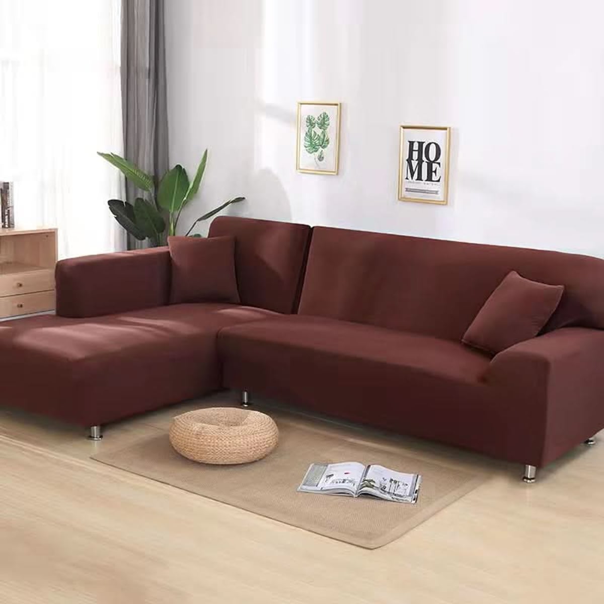stretch corner sofa cover in coffee