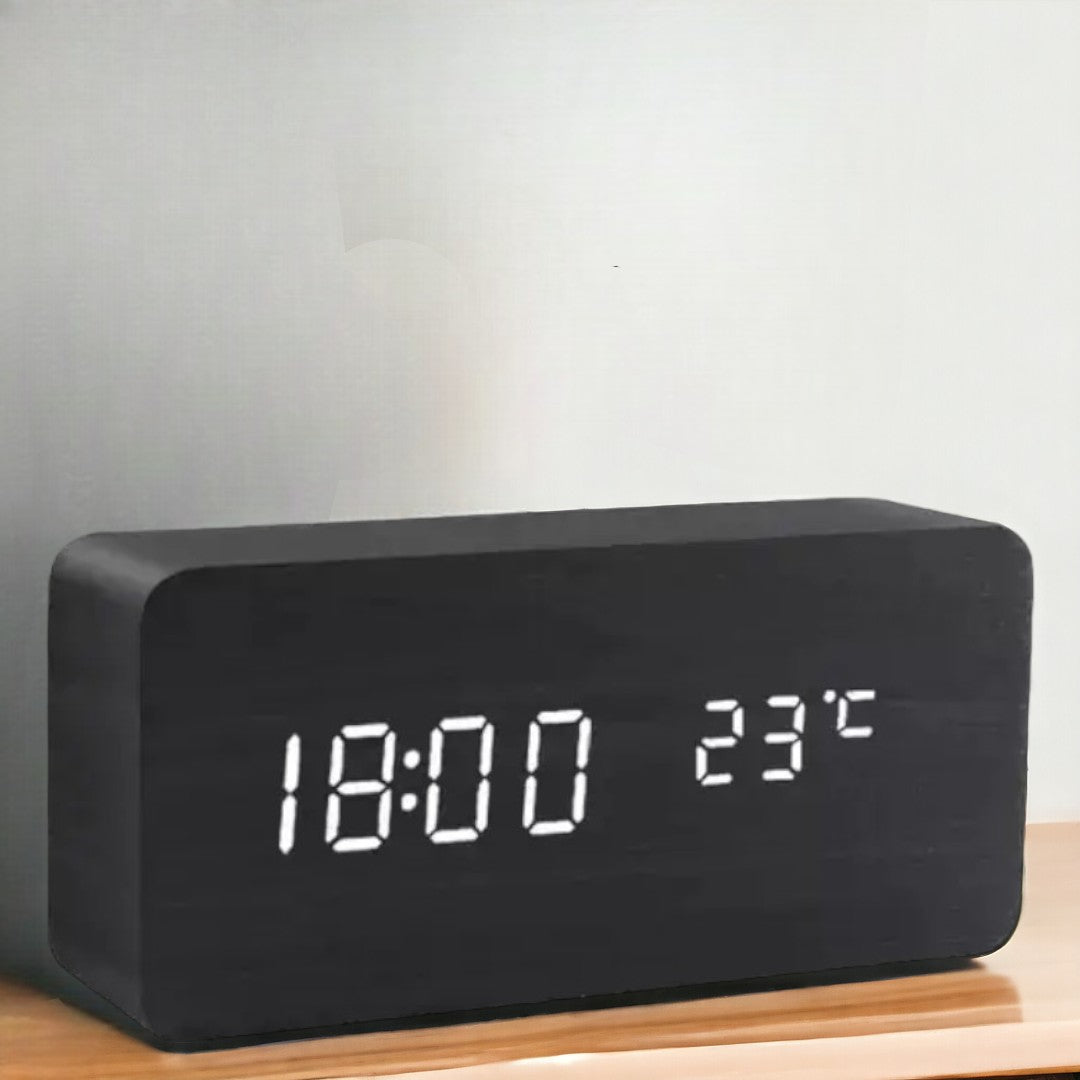 Wooden Alarm Clock – LED Display with Voice Control for Modern Interior Decor