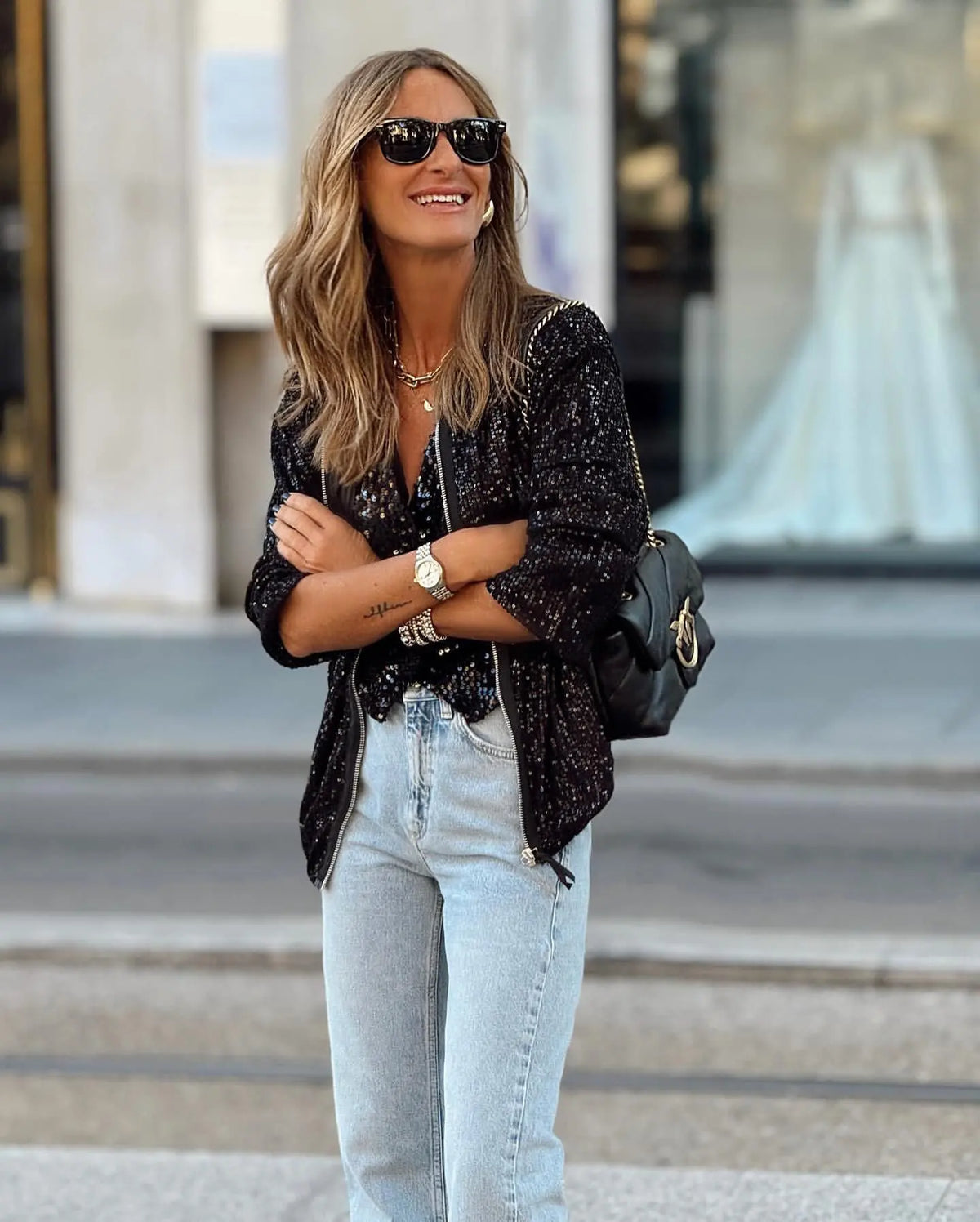 Blazer Femme à Sequins Coupe Droite pour Soirée