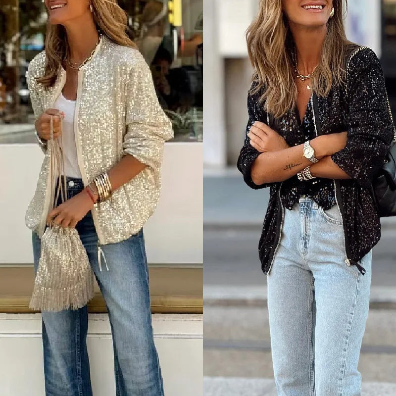 Blazer Femme à Sequins Coupe Droite pour Soirée