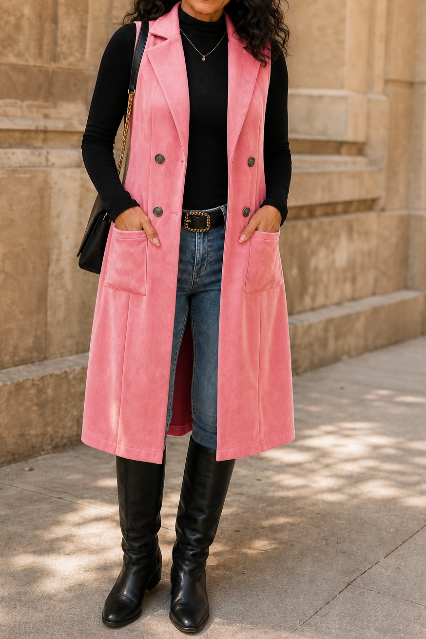 Gilet Long Sans Manches à Ouverture Devant pour Femme