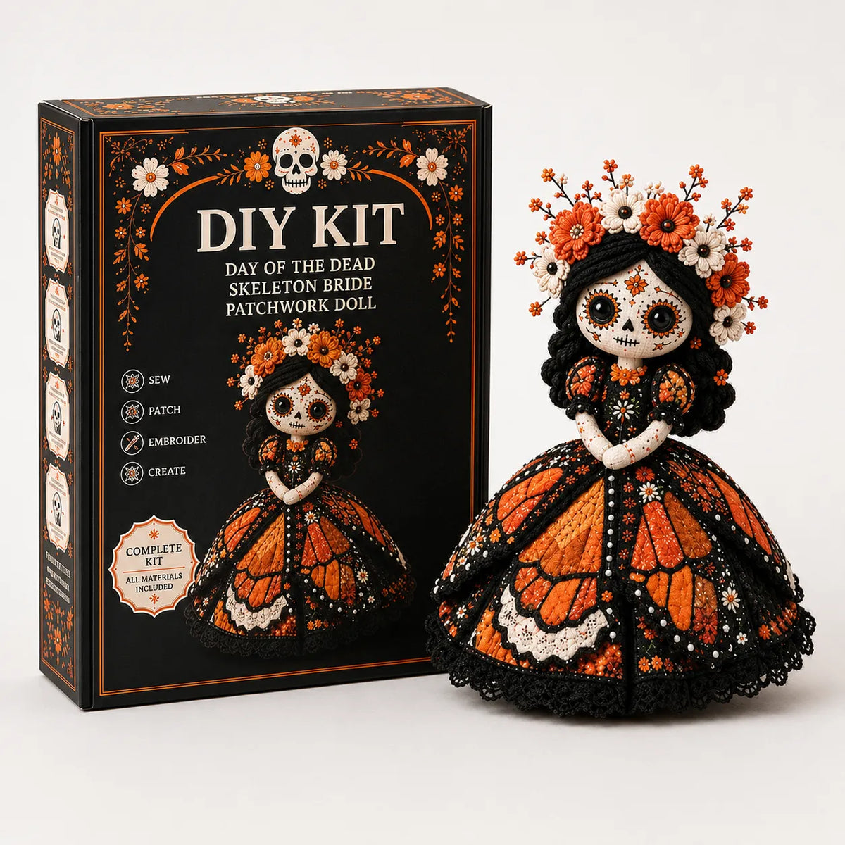 Kit DIY Poupée Patchwork Jour des Morts – Loisir Créatif Couture