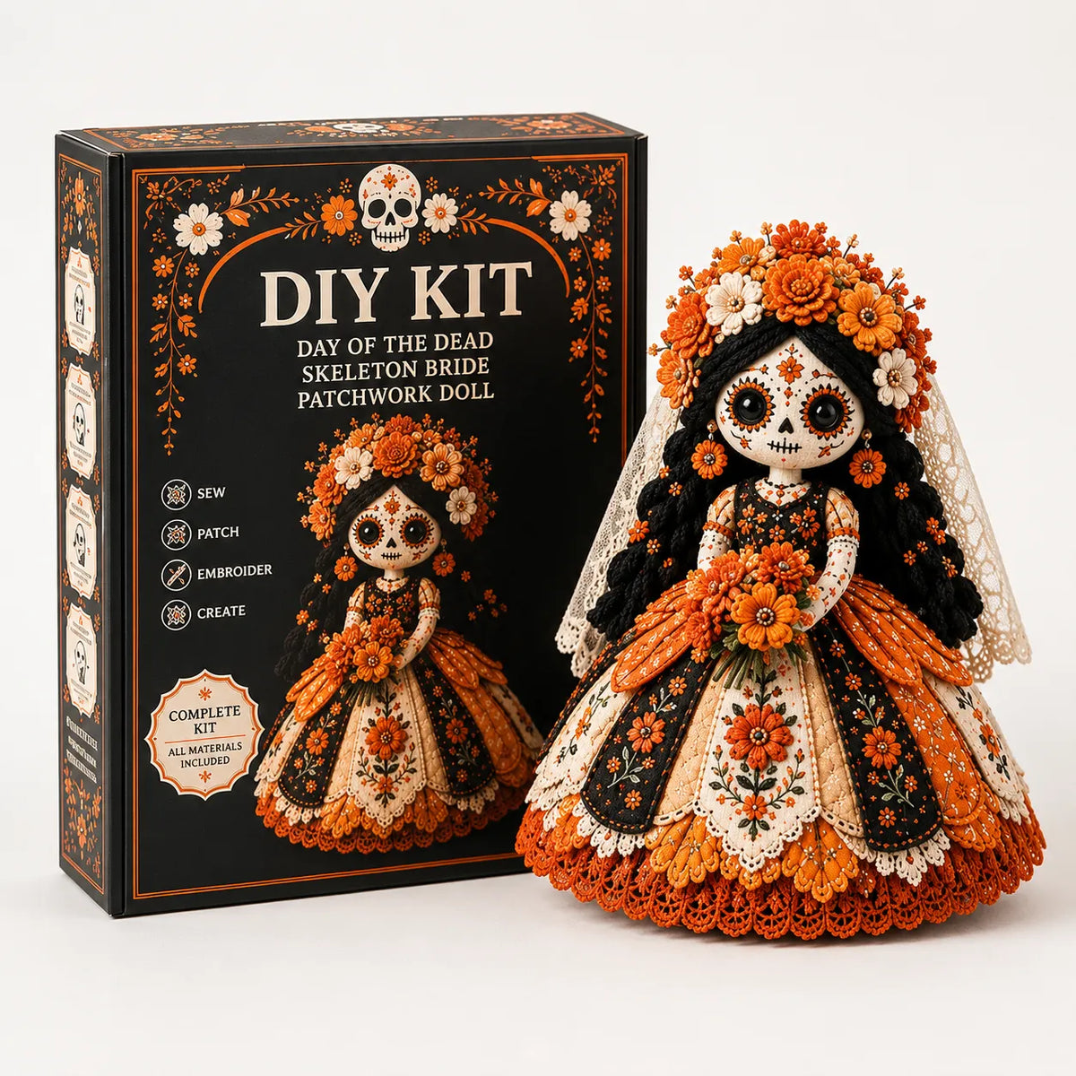 Kit DIY Poupée Patchwork Jour des Morts – Loisir Créatif Couture