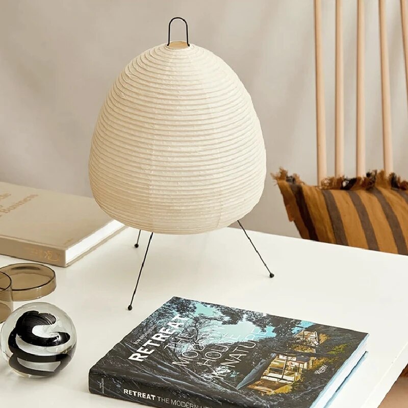 Lampe de Table en Papier de Riz Japonais – Éclairage LED Intégré