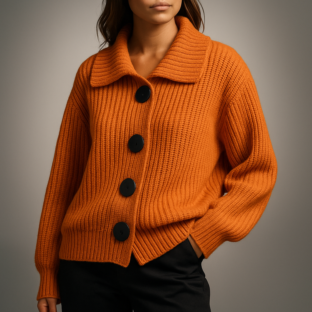 Gilet Oversize Femme à Gros Boutons en Maille Côtelée