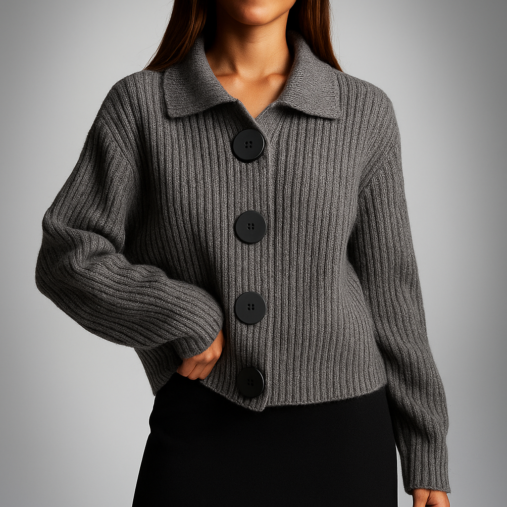 Gilet Oversize Femme à Gros Boutons en Maille Côtelée