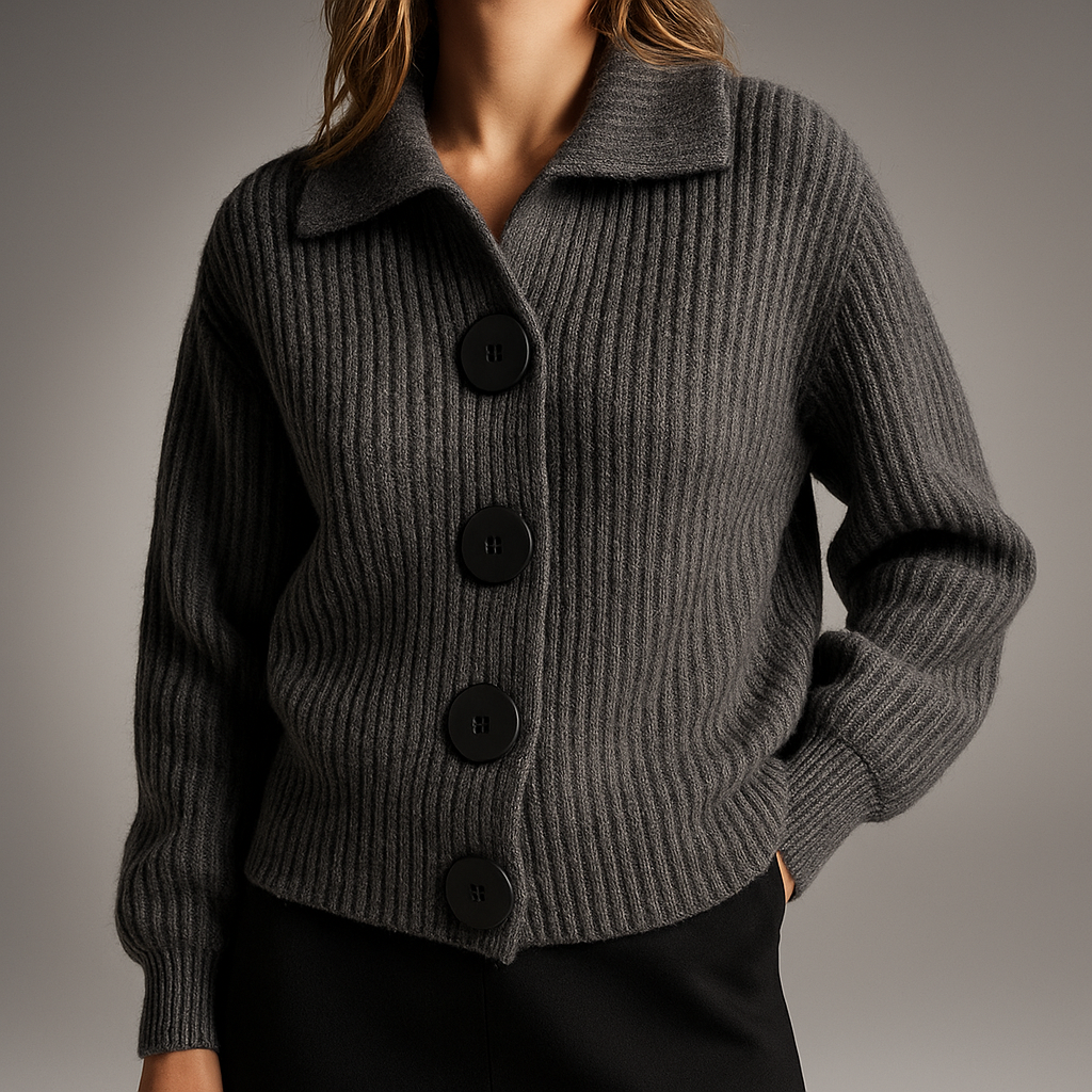Gilet Oversize Femme à Gros Boutons en Maille Côtelée