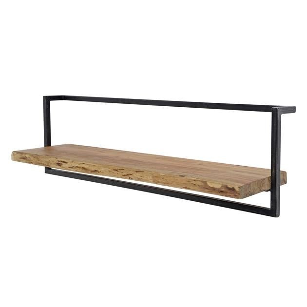 Wandplank – Massief acaciahout met vintage stalen frame voor de woonkamer of hal