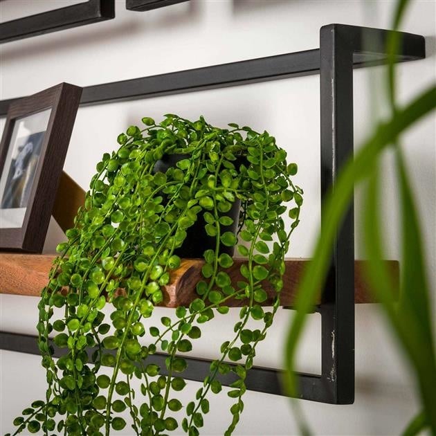 Wandplank – Massief acaciahout met vintage stalen frame voor de woonkamer of hal