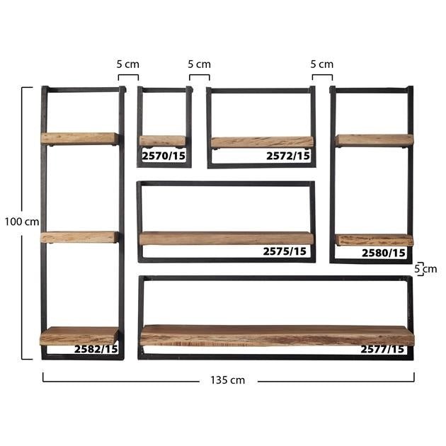 Wandplank – Massief acaciahout met vintage stalen frame voor de woonkamer of hal
