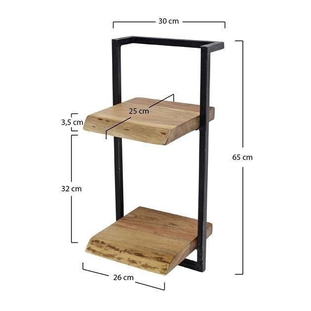 Wandplank – Massief acaciahout met vintage stalen frame voor de woonkamer of hal