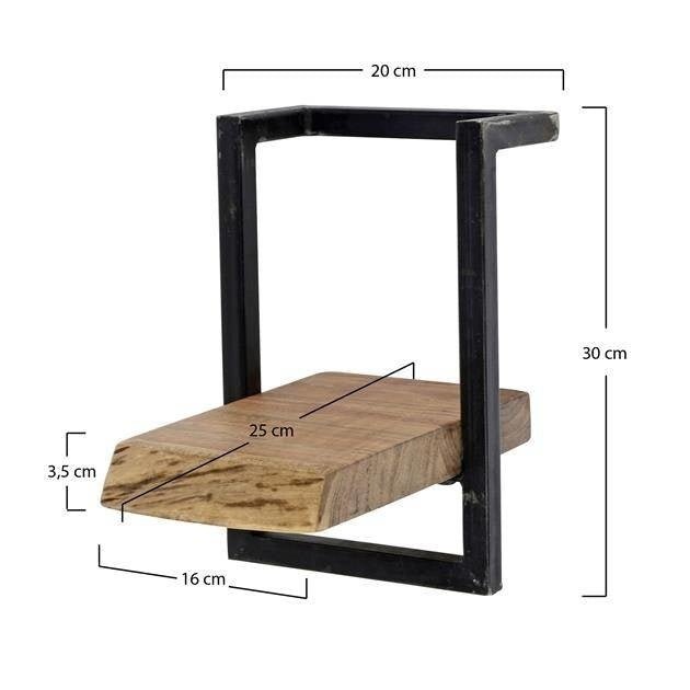 Wandplank – Massief acaciahout met vintage stalen frame voor de woonkamer of hal