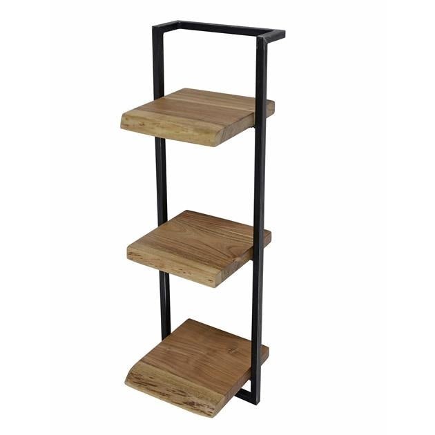 Wandplank – Massief acaciahout met vintage stalen frame voor de woonkamer of hal