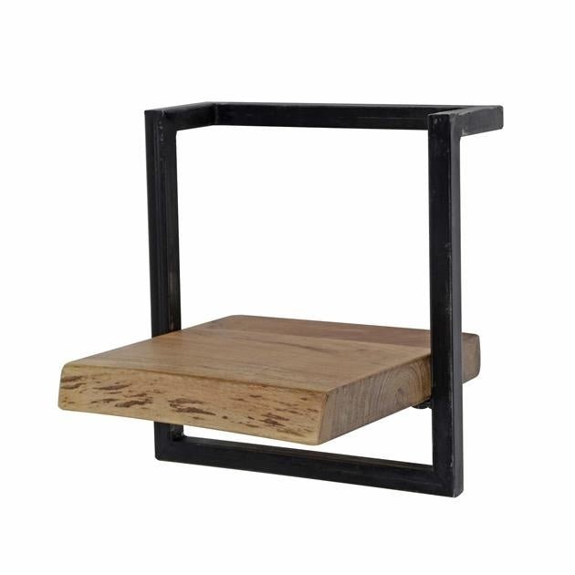 Wandplank – Massief acaciahout met vintage stalen frame voor de woonkamer of hal
