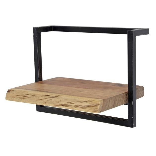 Wandplank – Massief acaciahout met vintage stalen frame voor de woonkamer of hal