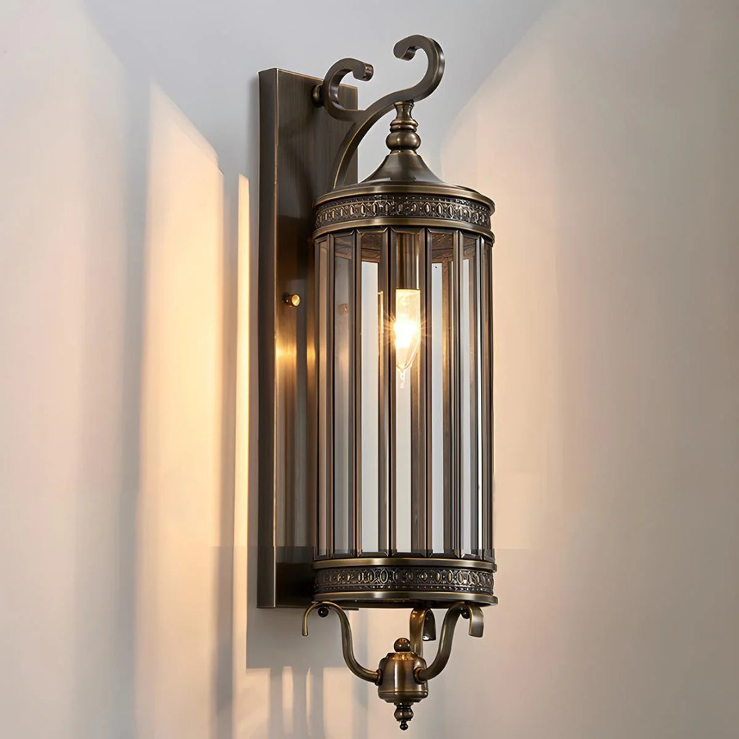 Lanternes Murales Vintage en Verre – Cuivre, Éclairage Extérieur Ambiance pour Jardin ou Terrasse