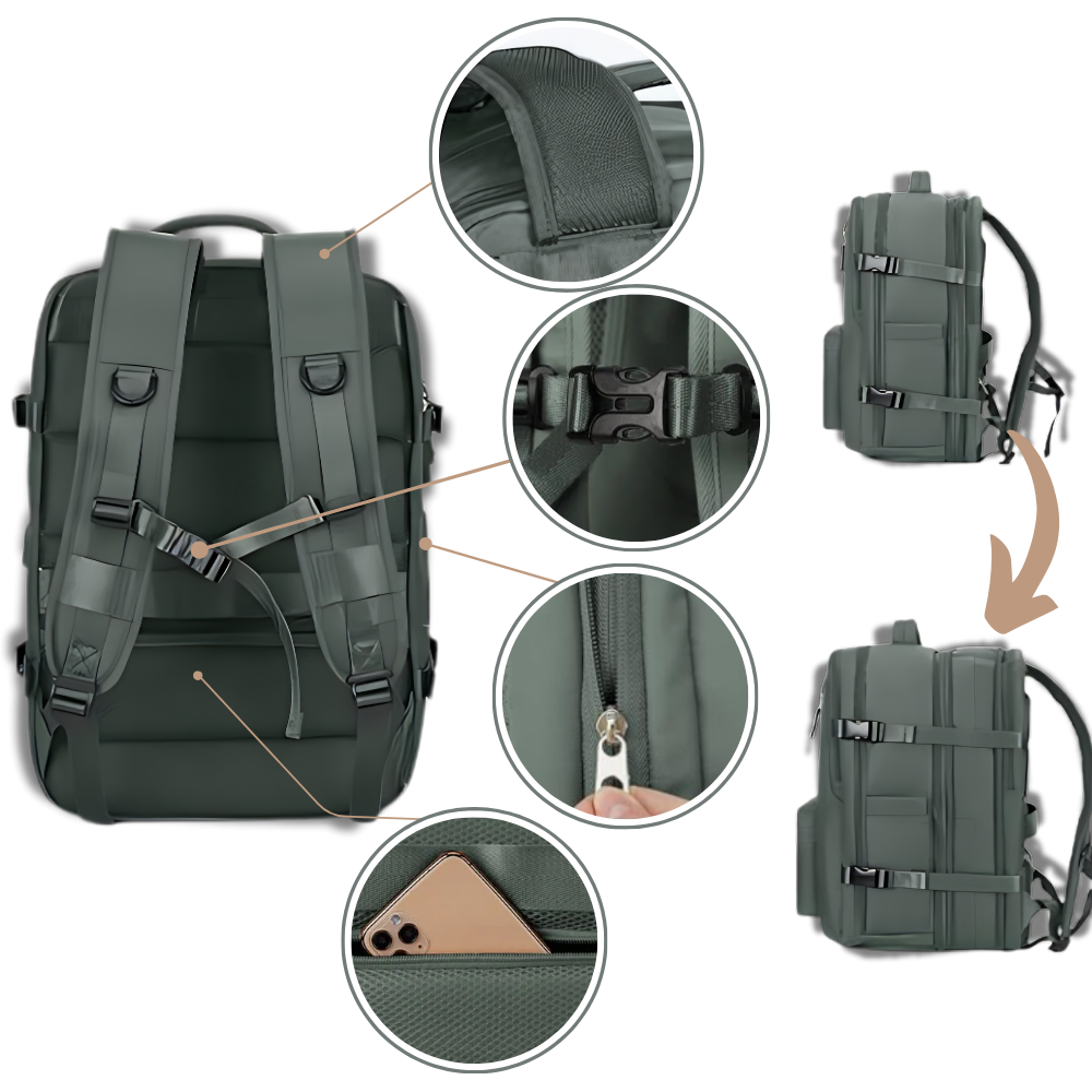 Reisrugzak – Waterafstotend nylon, 35 liter, met USB-poort en schoenenvak, voor dagelijks gebruik en avonturen